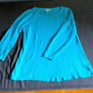 Eileen Fisher organic linen crew neck sweater in turquoise, size M
